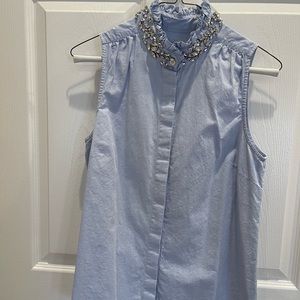 JCrew jeweled neckline sleeveless hidden buttons blouse